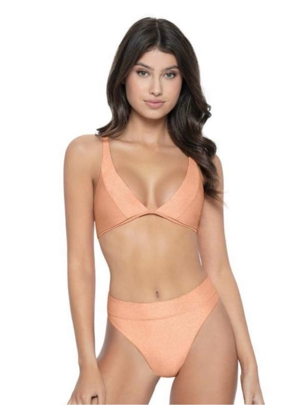 PQ Swim Skylar Shimmery Tan Triangle Bikini Top Medium Small S NWOT